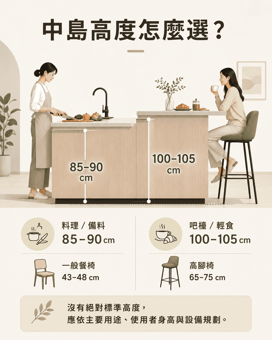 料理中島與吧檯中島高度比較